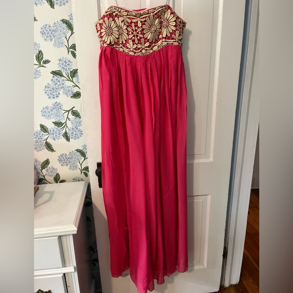 Lilly Pulitzer Vibrant Pink Dress with Gold Trim
